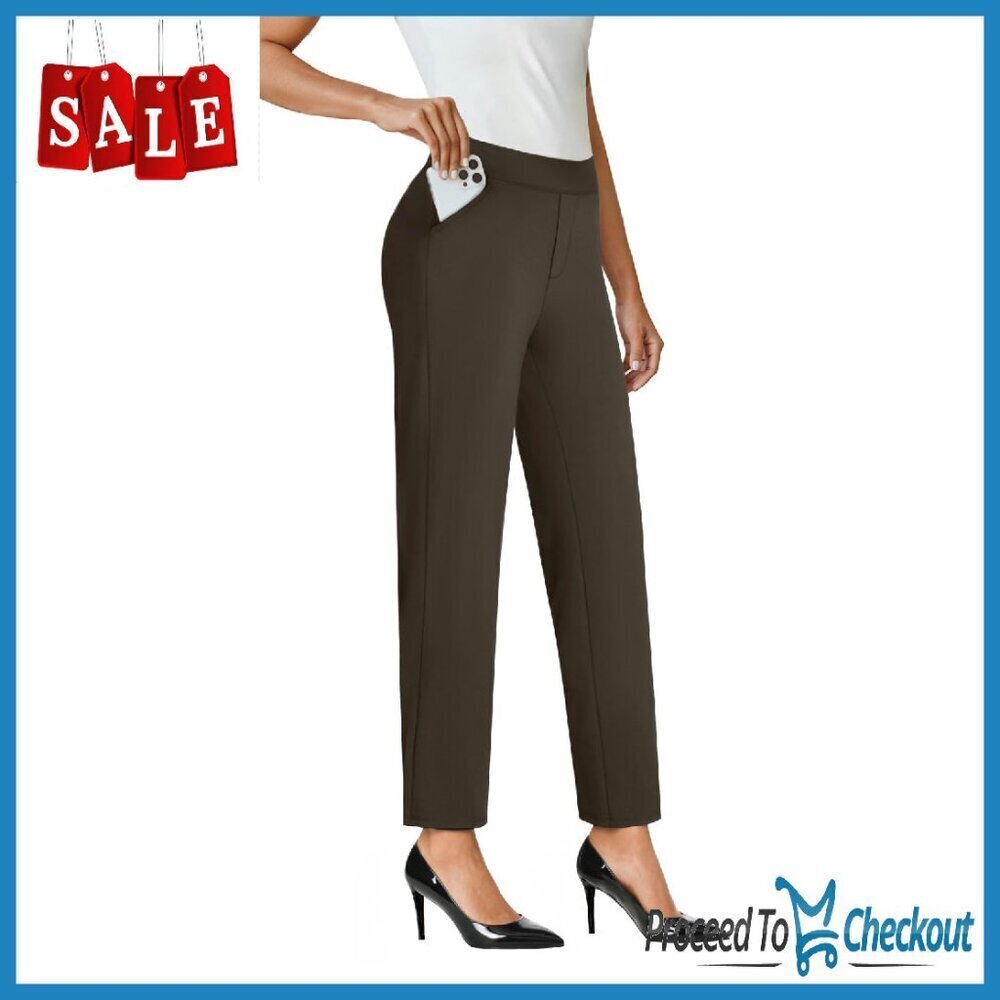 High Waisted Ankle Dress Pants Women XL Stretchy Work Travel Slacks